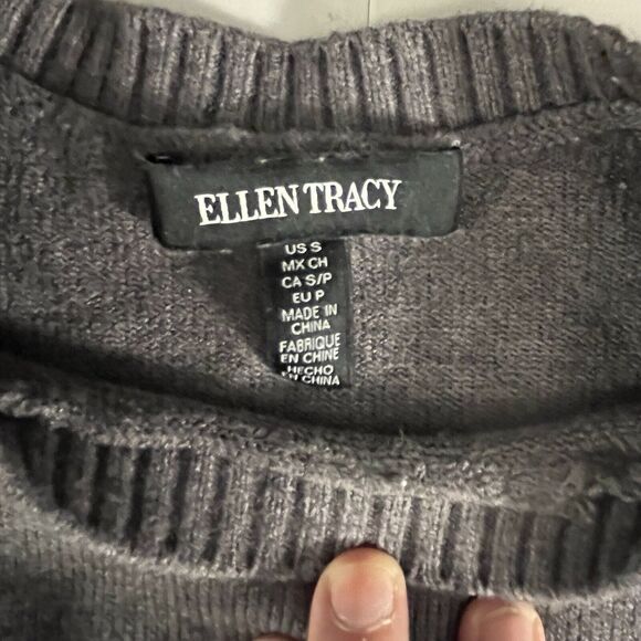 ELLEN TRACY Sweater Crew Neck Side Snap Womens Small Grey Lagen Look Preppy Norm - Picture 5 of 9
